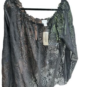 New with Tags - Chico's Black Semi sheer floral fabric   Size 3.